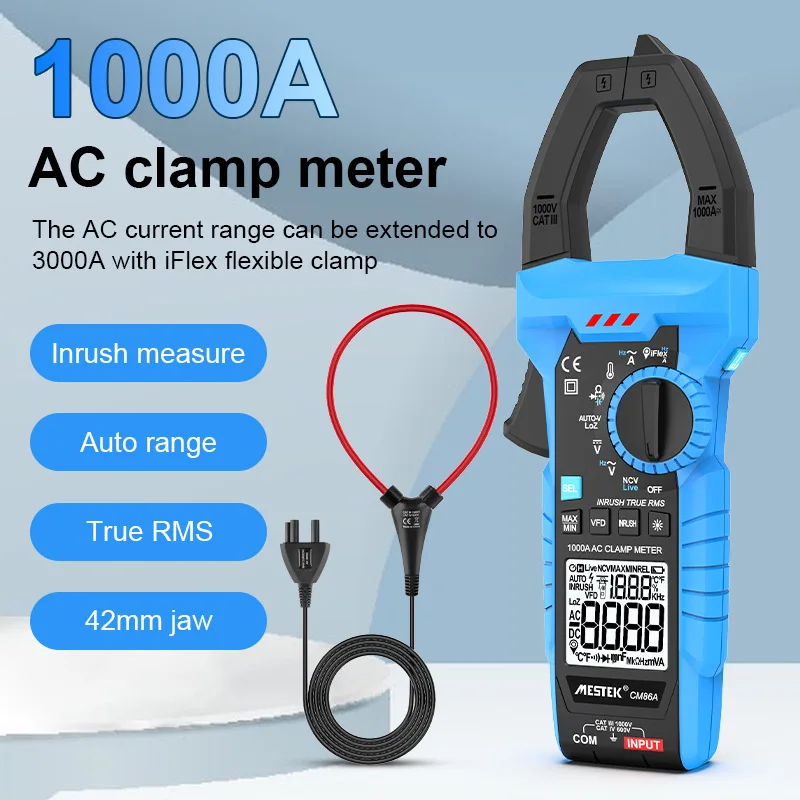 MESTEK CM86 True-RMS 1000A AC/DC Curent Clamp Meter Multimeter Pinza Amperimetrica Tester By iFlex Clamp AC Current Up To 3000A