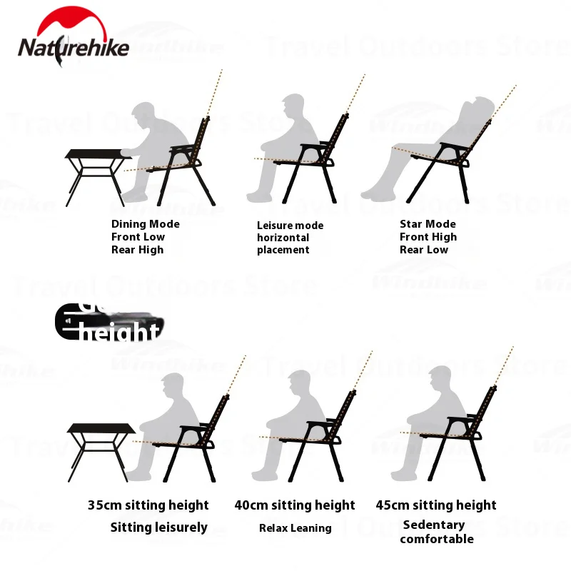 Naturehike Folding Chair Multi-speed Adjustable Outdoor 600D Oxford cloth Seat Chair Camping Portable Travel Recliner Chair