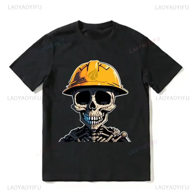 Skeleton Worker Retro Fashion Novel Summer Classic Crew-neck Printed T-shirt