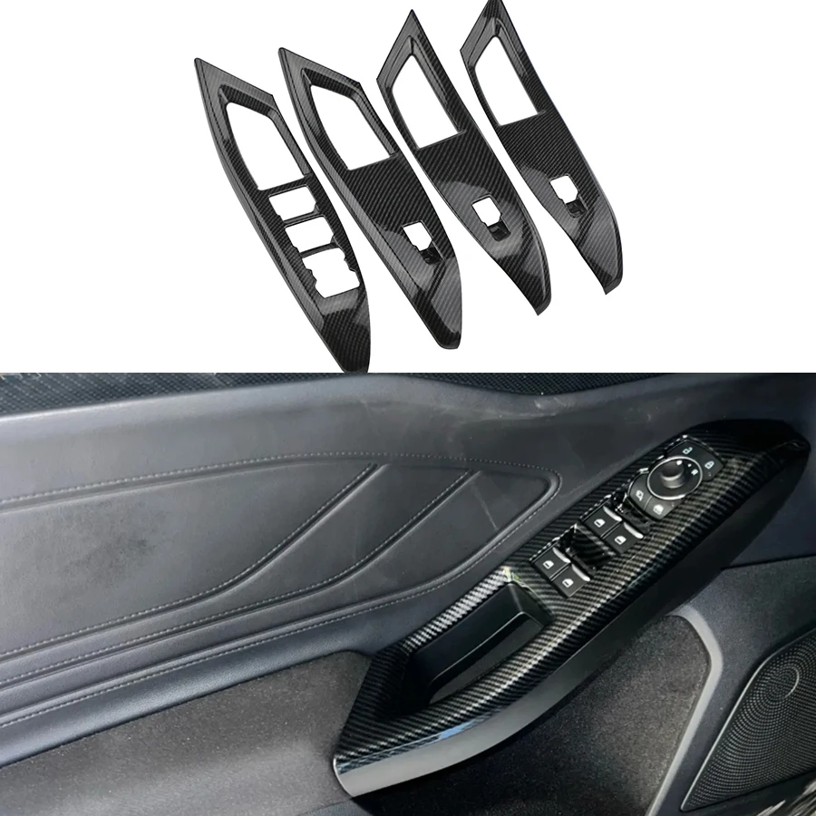 For Ford Focus 2019 2020-2023 Carbon Fiber Car Interior Door Armrest Panel Window Lift Button Cover Trim Interior Accessories