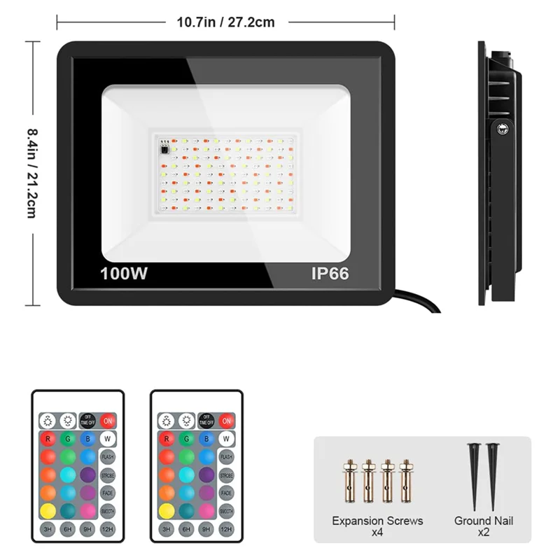 B84B-2 Pack 100W RGB LED projecteurs IP66 étanche couleur changeante projecteur avec télécommande pour fête, Halloween