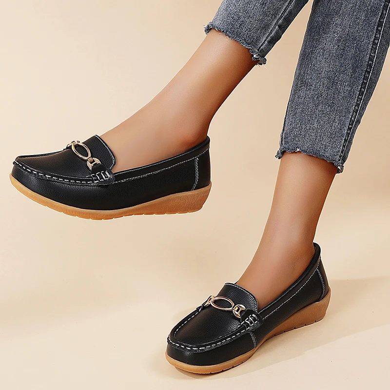Shoes for Women Moccasins Flats Woman Loafers Genuine Leather Female Shoes Slip On Ballet Nurse Women's Shoes Plus Size 43