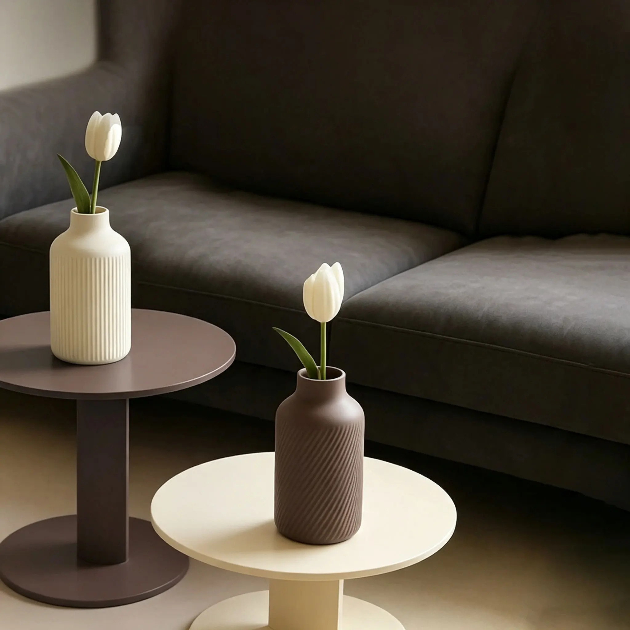 Minimalist Textured Vase Set, 2 Pcs Modern 3D Printed PLA Vases, Ivory & Brown, Home Decor for Living Room Bedroom