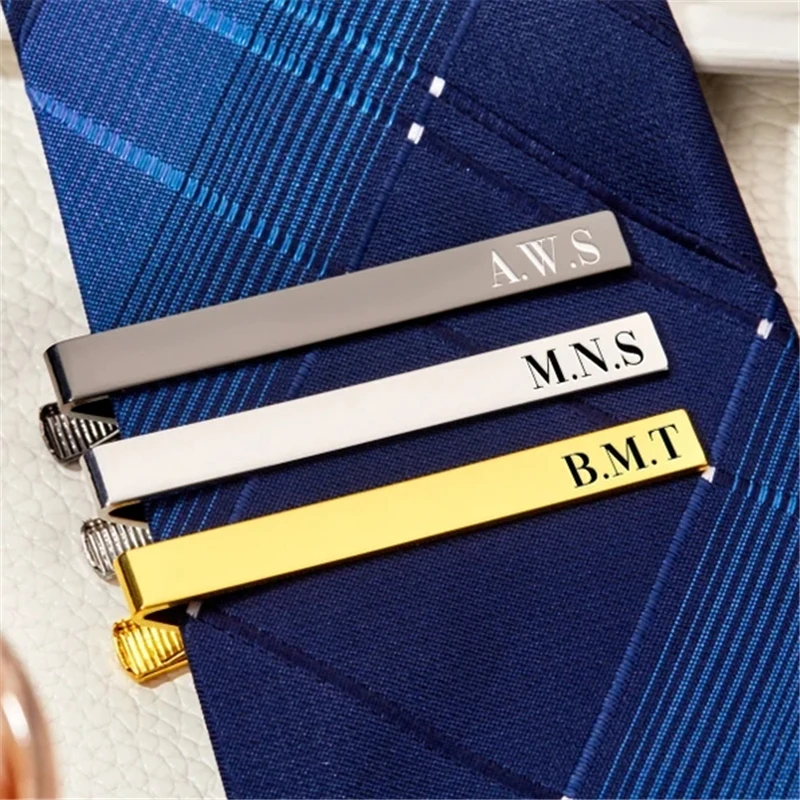 Customization DIY Logo Name Pattern 5.8*0.6cm Tie Clip LOGO for Men Steel Silver Color Gold Business Tie Pin Clasp Necktie