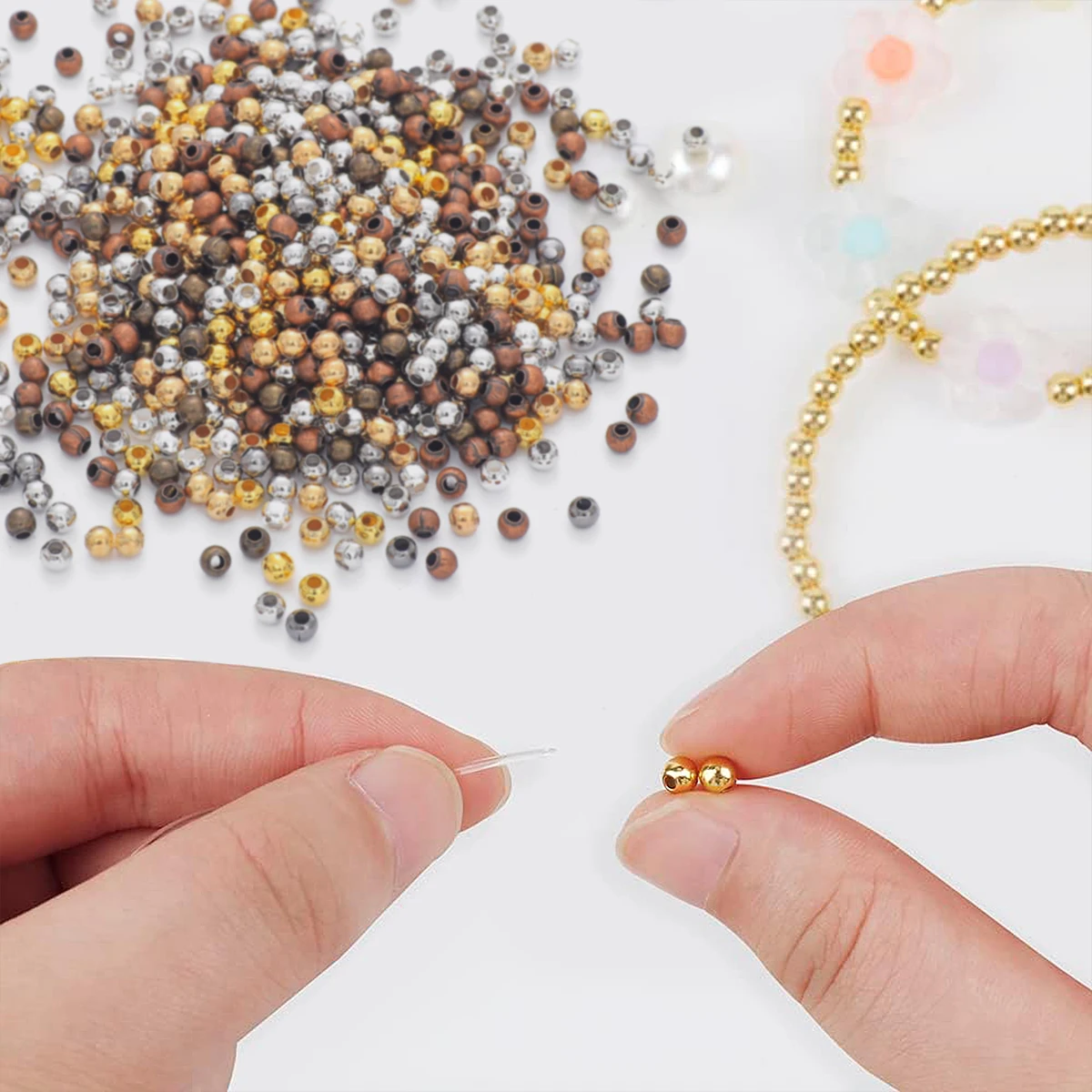 ลูกปัดเหล็กเจาะรูปลายคริม 2.4-6มม. สำหรับทำเครื่องประดับDIY (สร้อยข้อมือ, สร้อยคอ) - 100-1000 ชิ้นต่อการสั่งซื้อ