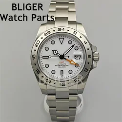 BLIGER NH34 GMT 40mm Luxur Mens Watches Mechanical Stainless Steel Waterproof Orange GMT Mark Sapphire Reloj Man for Watch