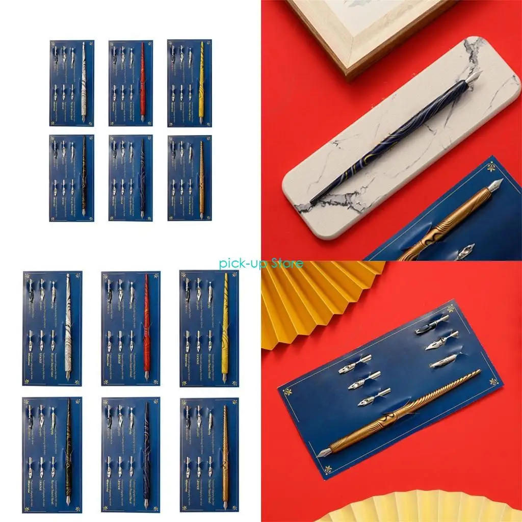 

Q5WA Marble Manga Dip Pen Holder with 6 Nibs for Lettering Skiching Art Drawing Painting Tool