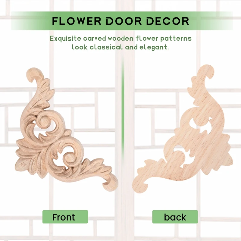 

10 Pcs Wood Carving Decal Wood Carved Mouldings Corner Applique Home Door Decor Wood Carving for Door Cabinet-A51M