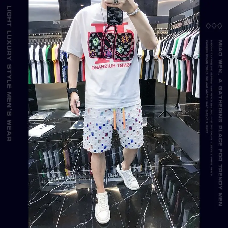 Design europeu sentido nicho shorts de manga curta conjunto masculino na moda marca tendência 2025 verão novos esportes de secagem rápida conjunto casual