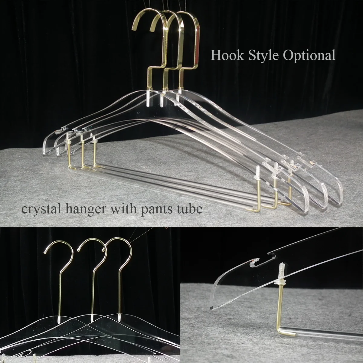 10 Pcs Pack Transparent Acrylic Pants Hangers With Tube Wardrobe Storage Suits Clothing Hanger (Hook style optional) 3