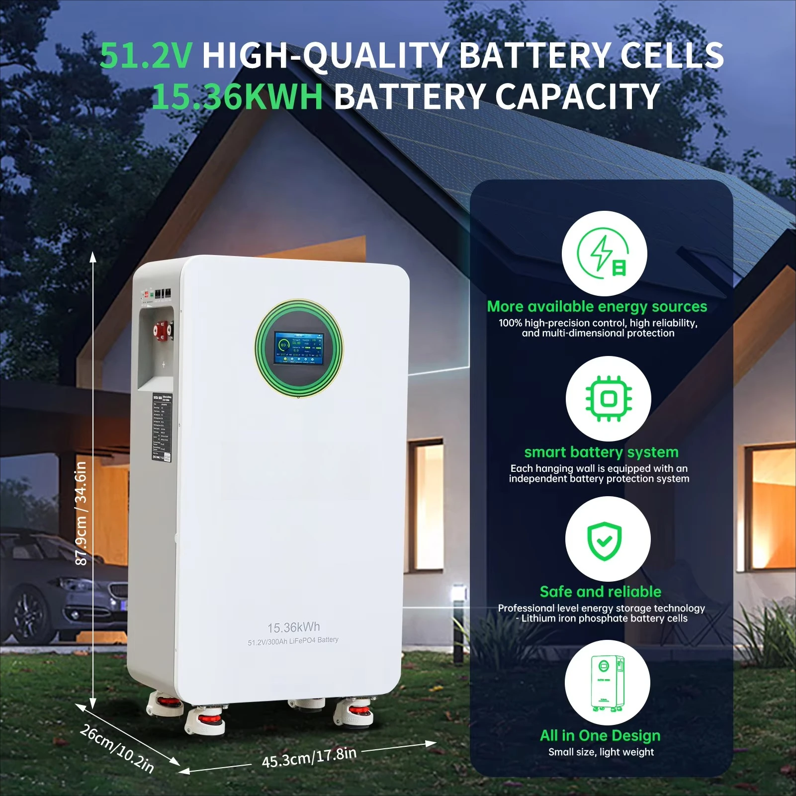 IP65 مقاوم للماء 51.2 فولت 314ah 16KWH Lifepo4 بطاريات ليثيوم أيون مثبتة على الحائط