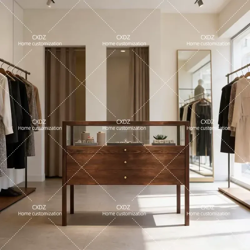 Solid wood display cabinet Clothing store Zhongdao cabinet Light luxury sample Zhongdao table Gold jade display cabinet Shelf