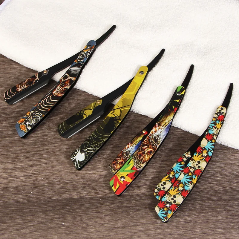 Kolorowe męskie narzędzia fryzjerskie do golenia ostrze do włosów maszynka do golenia czarny składany nóż do golenia ze stali nierdzewnej prosty uchwyt bezpieczeństwa Barbearia