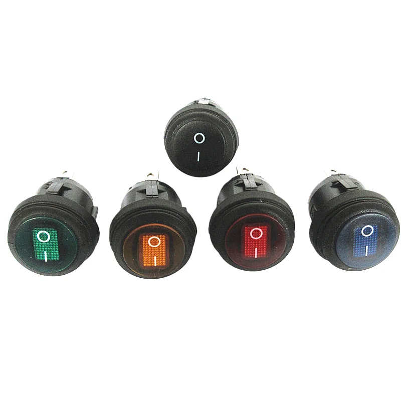 Waterproof boat-type round switch, three-pin two-position KCD1, outer diameter 23MM, hole diameter 20mm, with light, 6A 250V