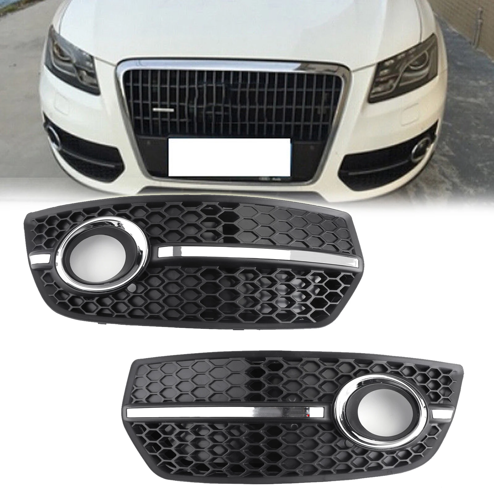 1Pair Front Bumper Grill Fog Light Lamp Covers Trim for Audi Q5 2009 2010 2011