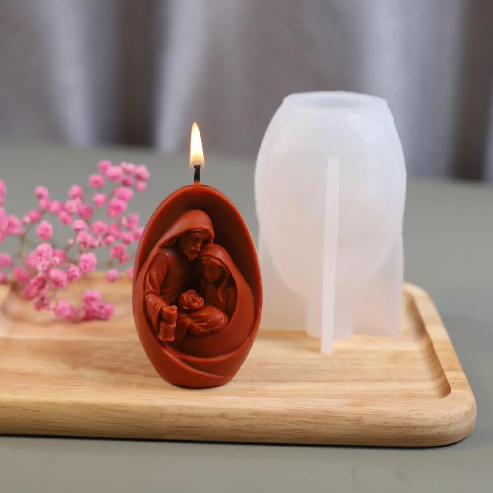Nativity Candle Molds 3D Nativity Jesus Family Shape Mould Easy Release Heat-Resistant Candle Molds For Aromatherapy Wax Fondant