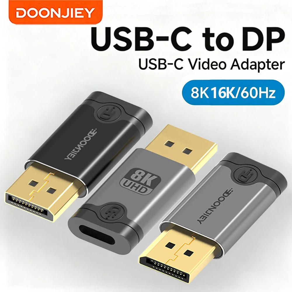 DOONJIEY USB C to 8K Displayport 1.4 Adapter for iPhone 15 Macbook Pro iPad USB Type C to 8K DP1.4 Adapter Cable 32.4Gbps 8K/60H