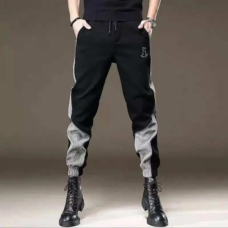 

Американские винтажные мужские повседневные спортивные штаны, уличная мода, весна-осень, мужские тонкие брюки с эластичной резинкой на талии, большие размеры, контрастные цветные брюки