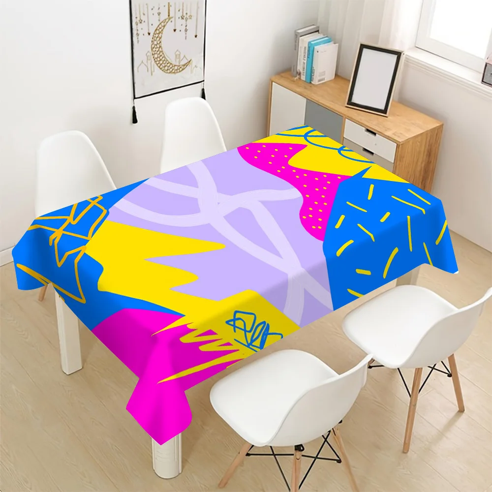 Color Block Art Tablecloth, Bold Bright Abstract Shapes Background Pattern,Waterproof Table Cover for Daily Meals Home Party Use