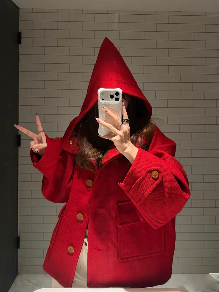 Chapeau de sorcière Sle bouton manteau dames chaud vêtements d'extérieur en coton Festival rouge couches amples longue Sve manteau mi-long