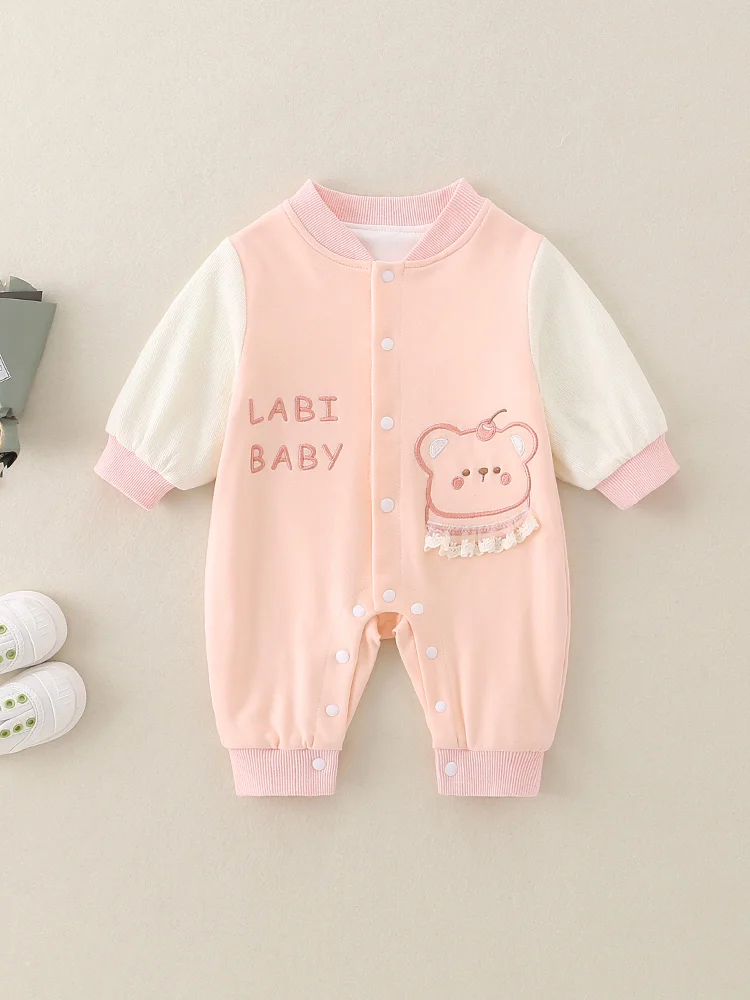 Traje de primavera para bebé recién nacido, ropa de doble capa para niña, traje adhesivo con estampado de dibujos animados, celebración de 00 días, ropa para bebé