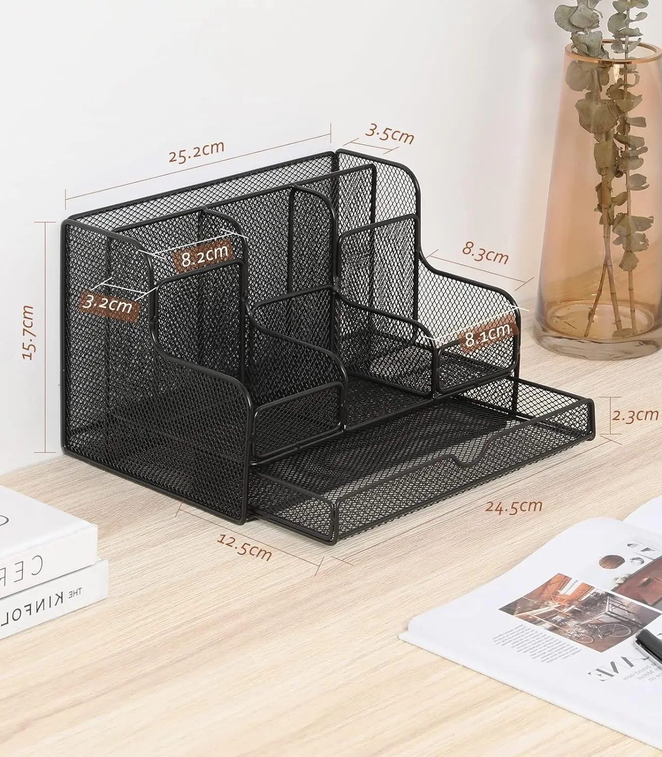 Formwell Desk Organizers Multifunctional Desktop Accessories Mesh Organizers with 7 Compartments and 1 Drawer for home office