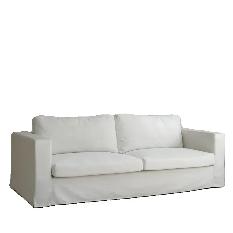 Cotton and linen fabric dismantling and washing combination three-person sofa American retro living room household tofu blocks
