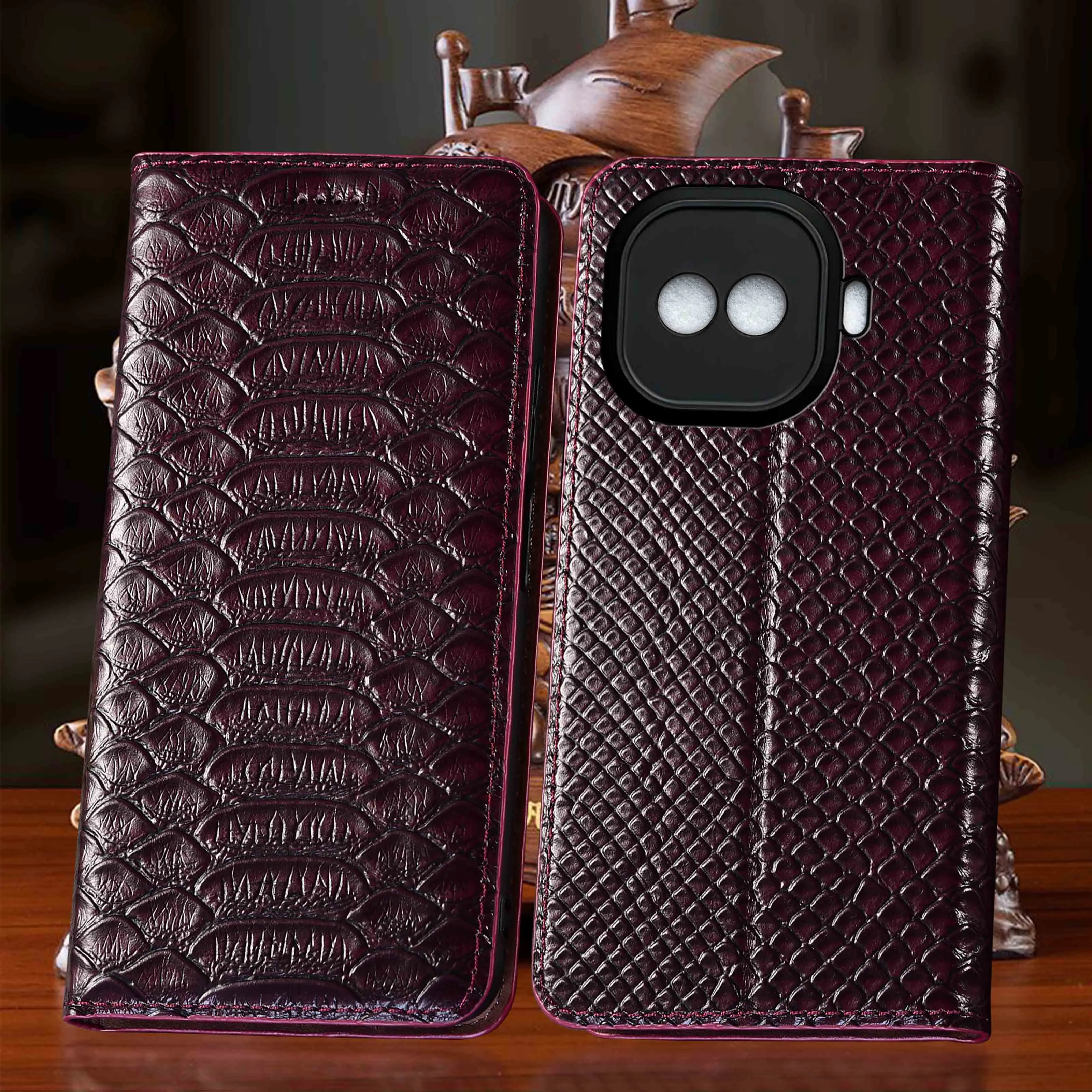 

Genuine Leather Phone Case For Vivo iQOO 3 5 7 8 9 10 11 11S 12 13 15 15R Pro Ultra Python Pattern Of Flip Cover Case Cowhide