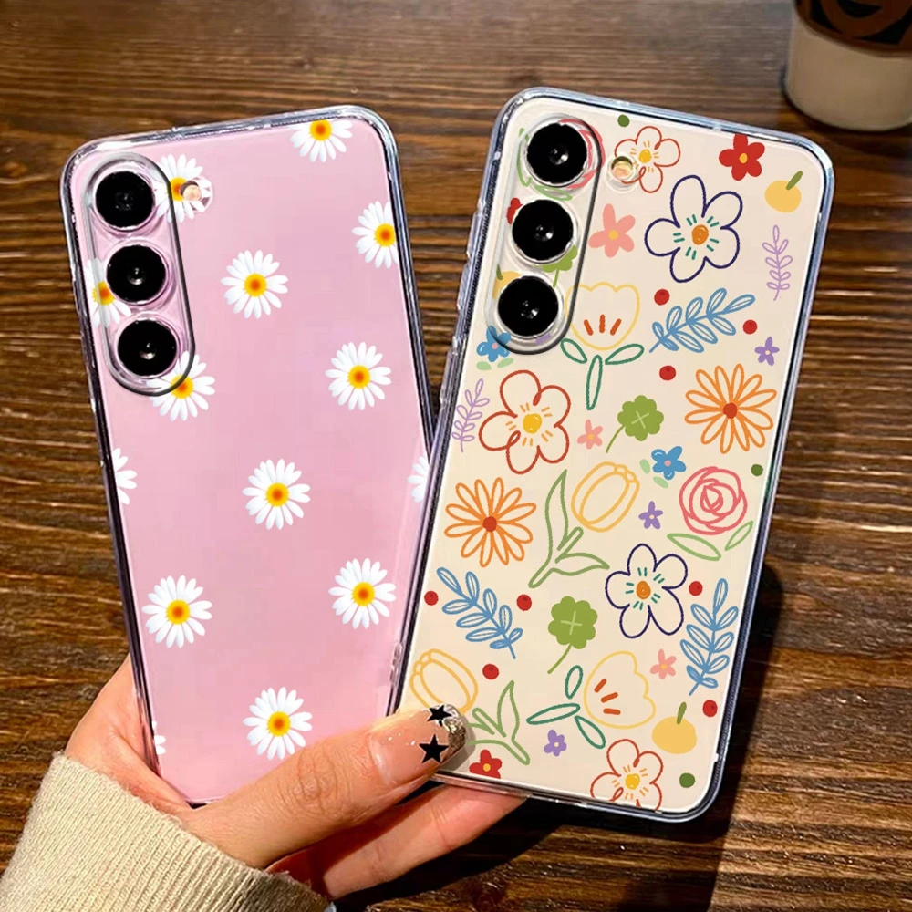 Cute Style Daisy Small Flower Phone Case For Samsung Galaxy A73 A71 A70 A53 A52 A51 A50 A33 A81 A12 A30 A22 Clear Silicone Cover