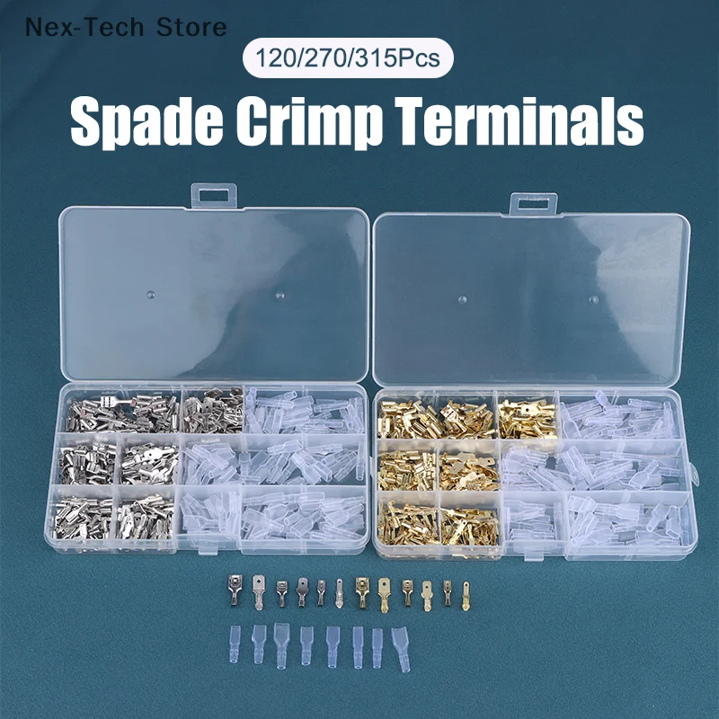 120/270/315Pcs 2.8/4.8/6.3mm Spade Crimp Terminals Male Female Wire Connector Electrical Terminals Assorted Kit