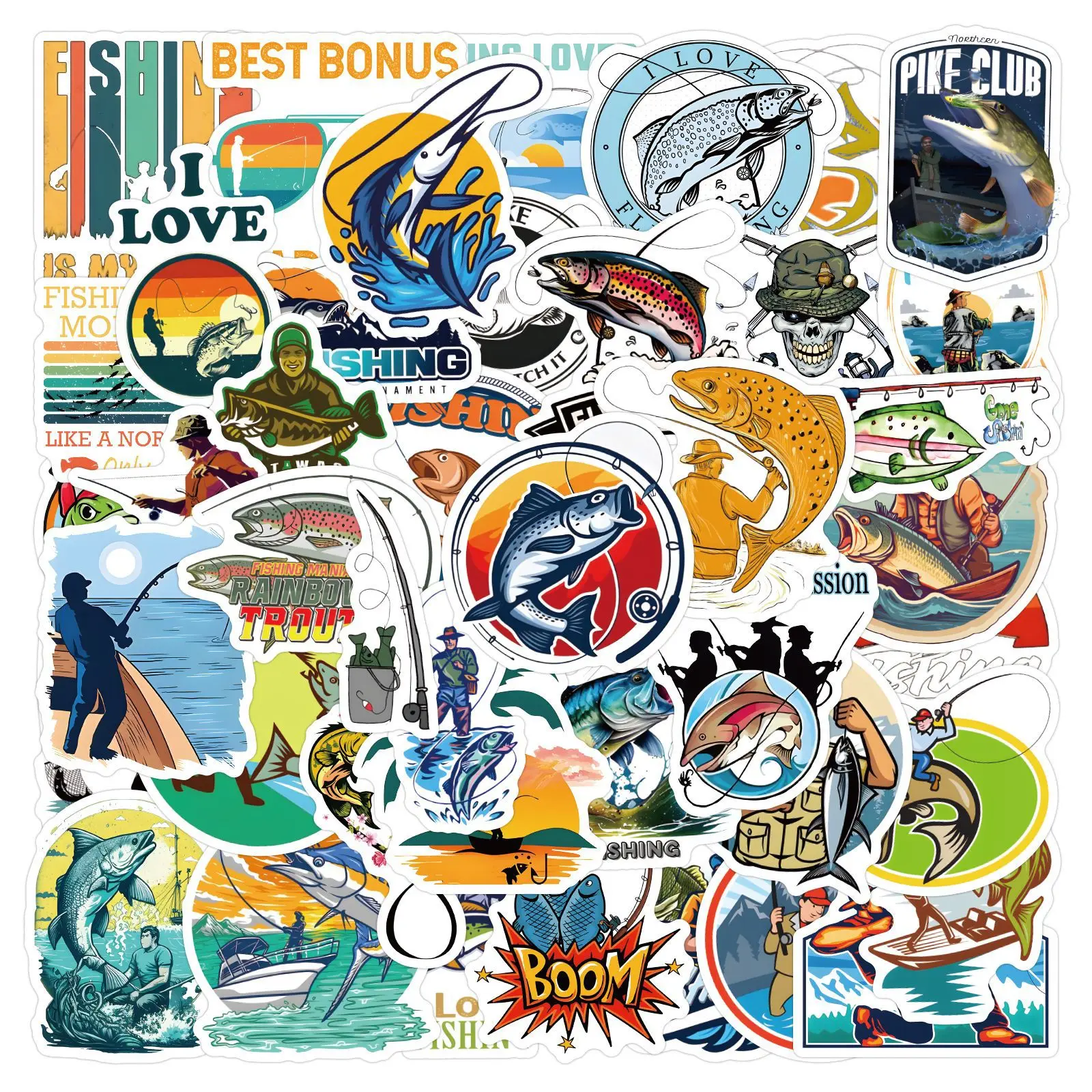 

60/120PCS Fishing Outdoor Stickers Personality Cartoon Cool Doodle Waterproof Decals Toys Decoration Water Cup Pencil Case