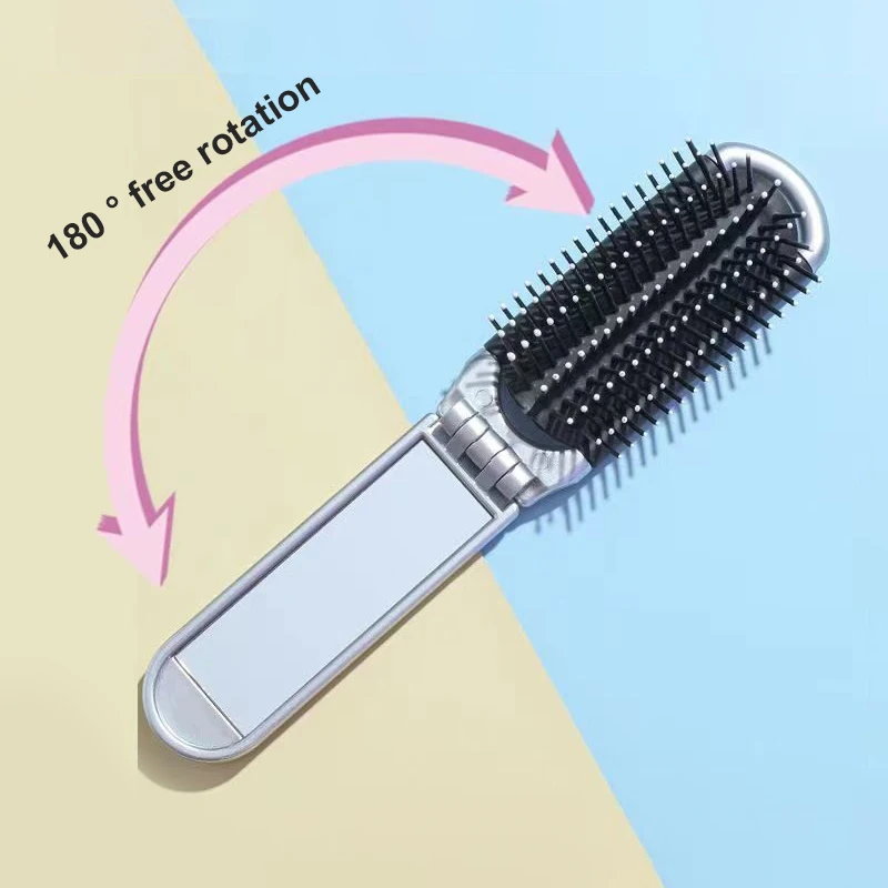 Mini Hair Brush Folding Massage Comb Head Massage Anti-Static Portable Travel Hair Brush Girl Hair Combs With Mirror & Diamond