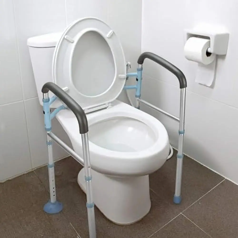 Toilet Safety Rail Medical Frame Elderly Handicap Bathroom Adjustable Stand Alone Non-Slip Foldable Padded Grip Lightweight