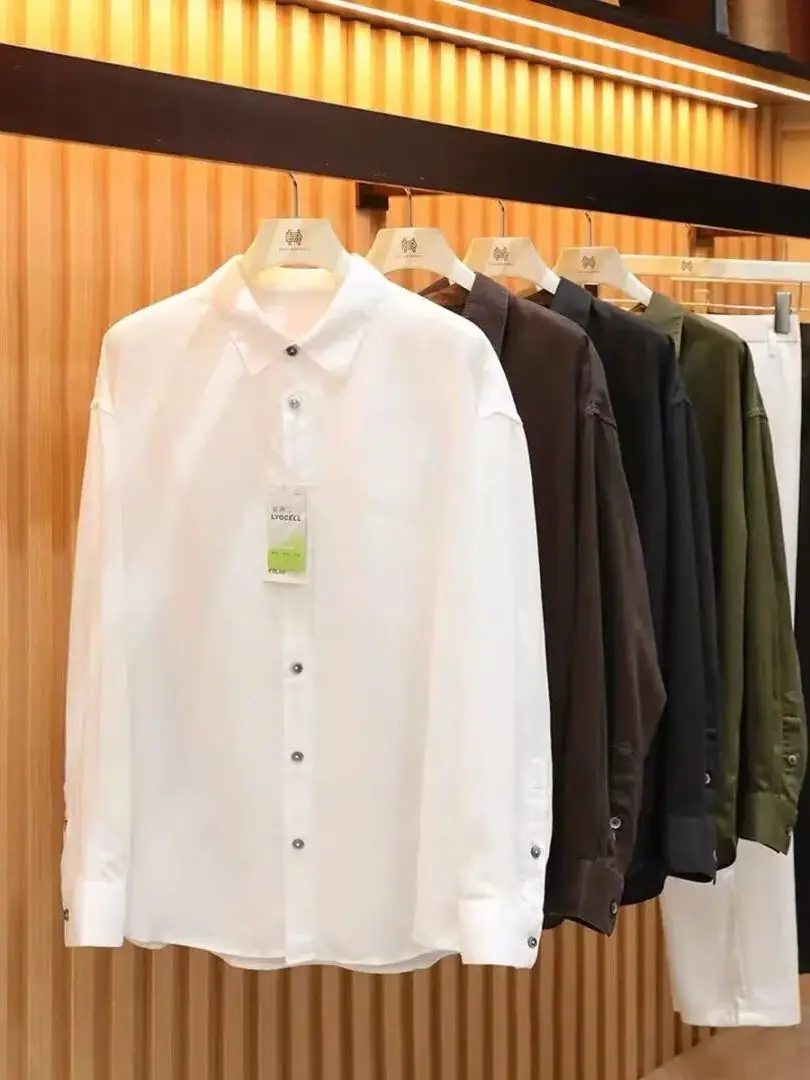 

Italian Minimalist High-Drape Men's Long Sleeve Shirt Lenzing Lyocell Linen Blend Spring Summer Casual Style Pure Color