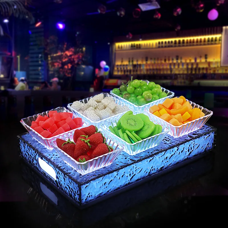 Acrylic Ice Fruit Plate KTV Special Ice Glow Stand For Dishes Four Six Dried Fruit Plate Bar Led Snack Plate