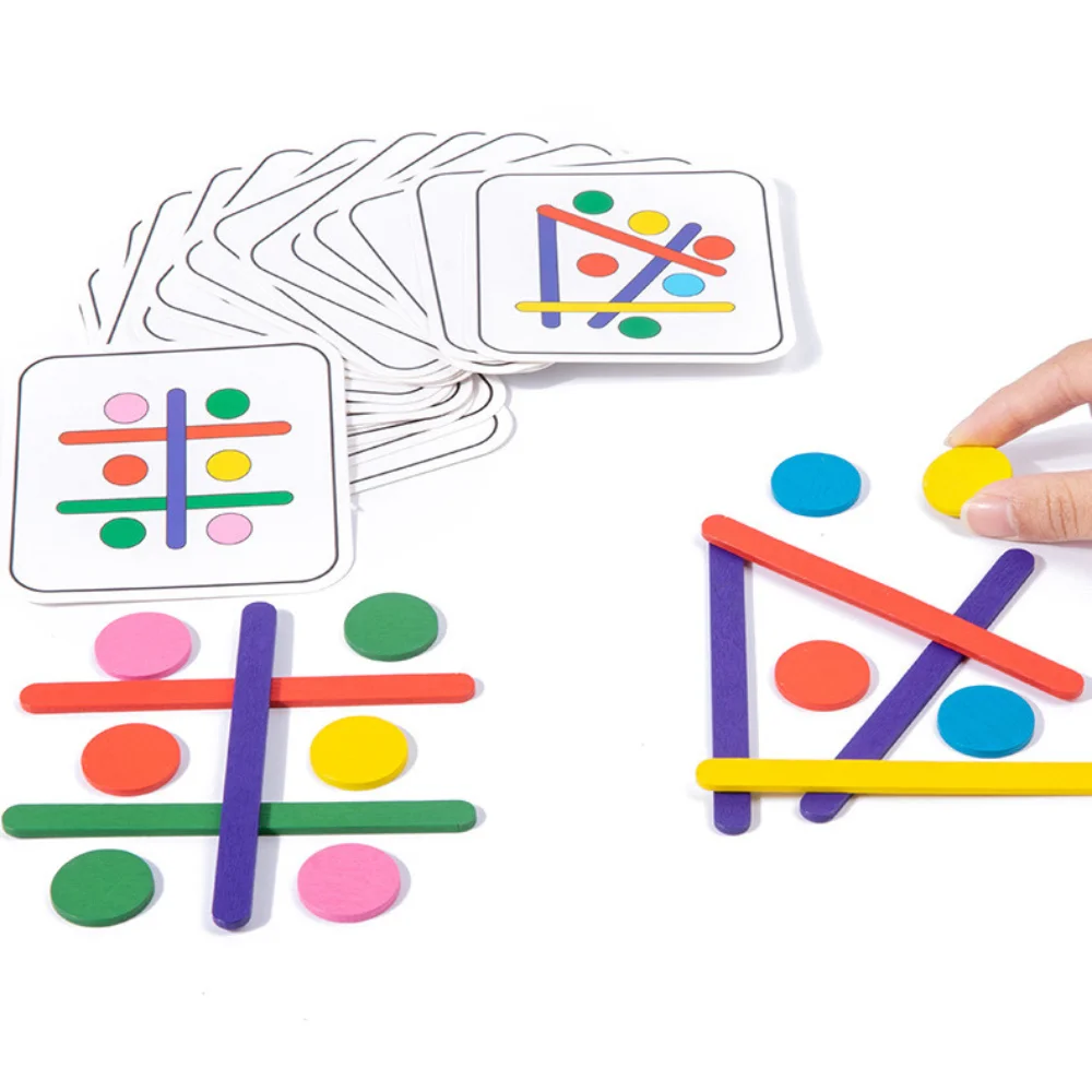 Color Matching Pattern Puzzle Wooden Sticks and Cards Shape Building Game Educational Activity Toy for Kids 3+