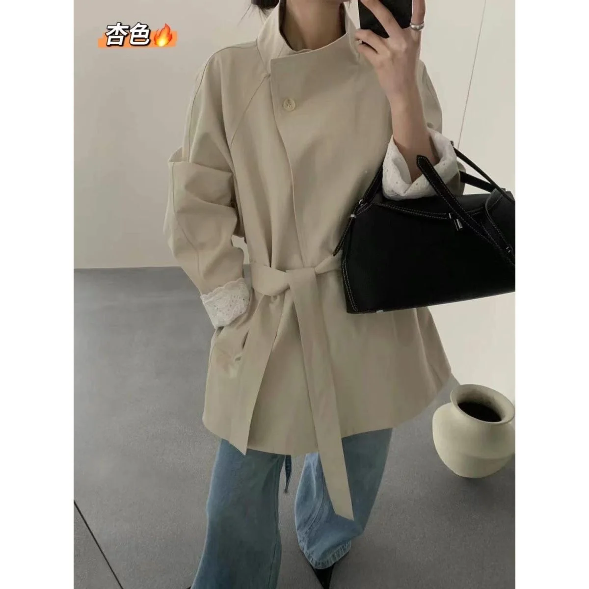 

Brown Trench Women'S Fashionable Girls Fitting Work Top Purple Slim Turn Down Gathered Turn-Down Decoration Large Wrinkled