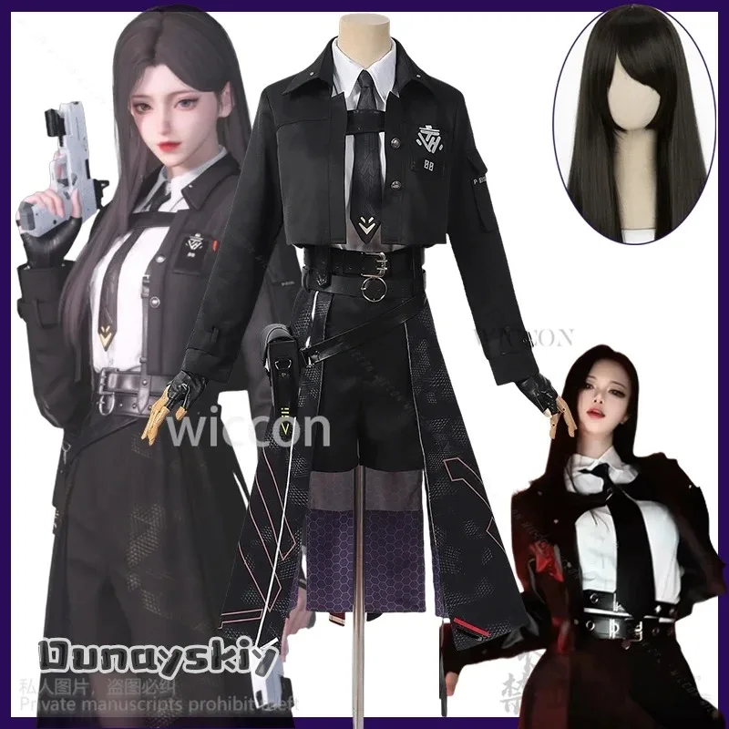 

Heroine Cosplay Anime Game Love And Deepspace Zayne Xavier Rafayel Special Inquiry Costume Black Coat Dress Wigs Cos Customized