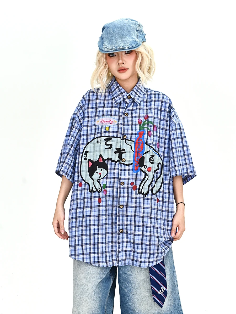 

Lazy Cheered ort Sve Casual Loose Women's irt Summer 2026 Trendy Street Sle Embroidered Floral Print Top