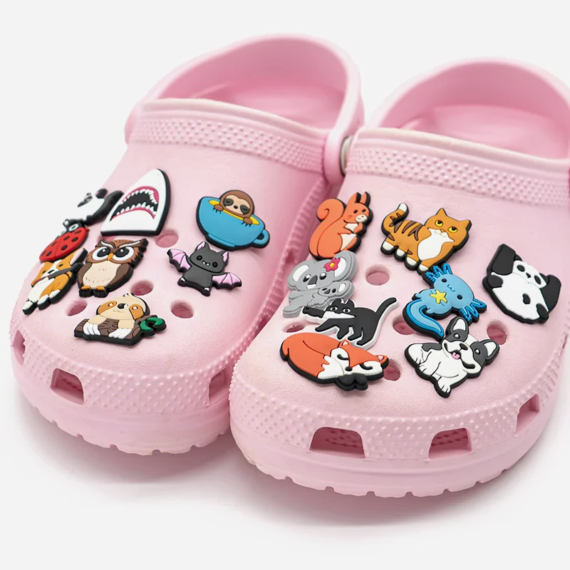 1/25 stücke Nette Tiere Schuh Charms DIY Frauen Mädchen Hund Fuchs Eule Katze Panda Fledermaus Bier Schuh Zubehör Salamander Hai pin Clog – Detail 2