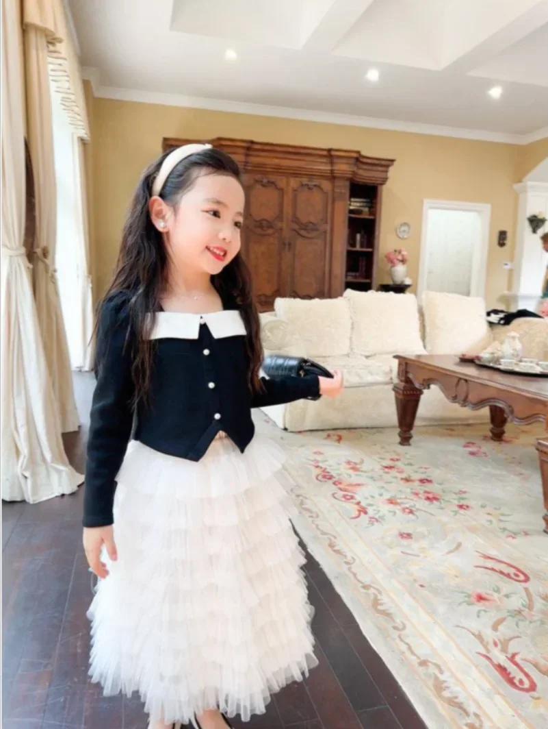 New Girls Tweed Sets Kids Winter Autumn Long Sleeves Princess Top and Skirt Birthday Designed Uniform LuxuryParty Cloth 2-9T