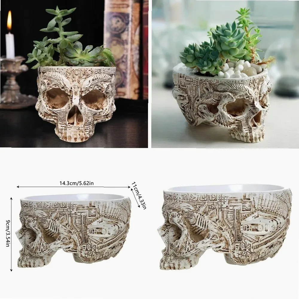 Halloween Skull Flower Pot Gothic Skeleton Planter Container Organizer Suitable for Home Garden Decor