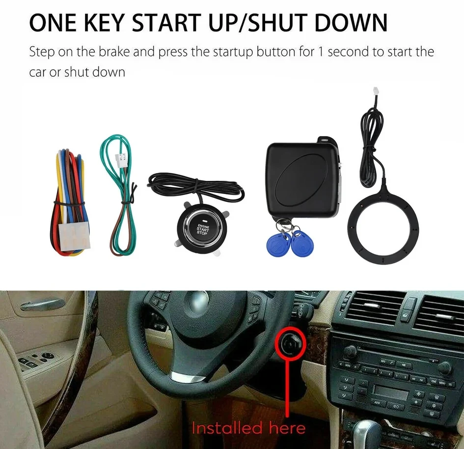 

Universal Car RFID Push to Start Ignition kit Engine Start Stop Button Switch Keyless Go System 12V Diy Kit