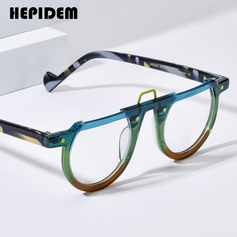 HEPIDEM Multicolor Acetate Glasses Women 2025 Johnny Depp Round Eyeglasses Frame Men Japanese Handmade Spectacles Eyewear 9383