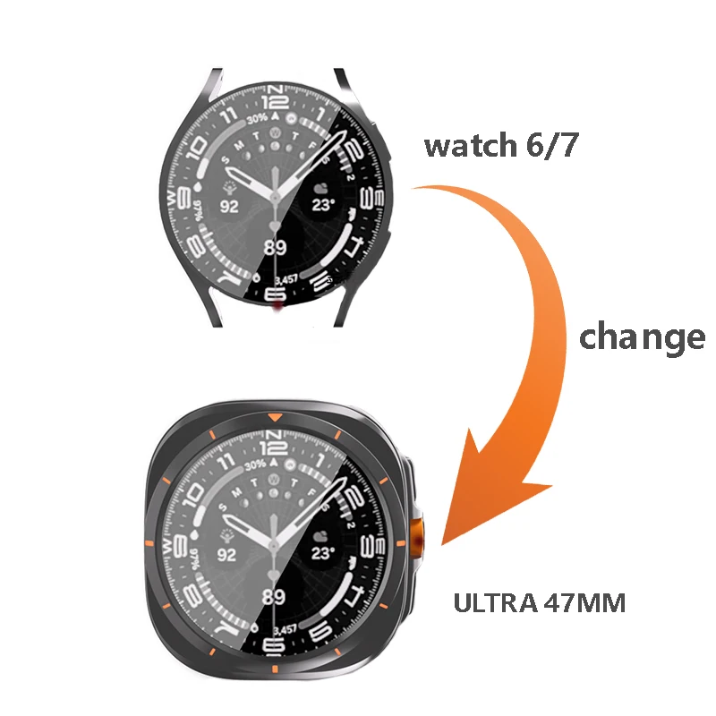 Glass+PC Case for Samsung Galaxy Watch 6/7 40mm 44mm Change to Ultra 47mm Anti-scratch Coverage Screen protector Cover Bumper