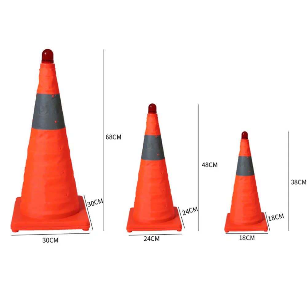

1pc Foldable Road Cone Reflective Highlight Plastic LED Light Orange Traffic Safety Sporting Events Anti Collision