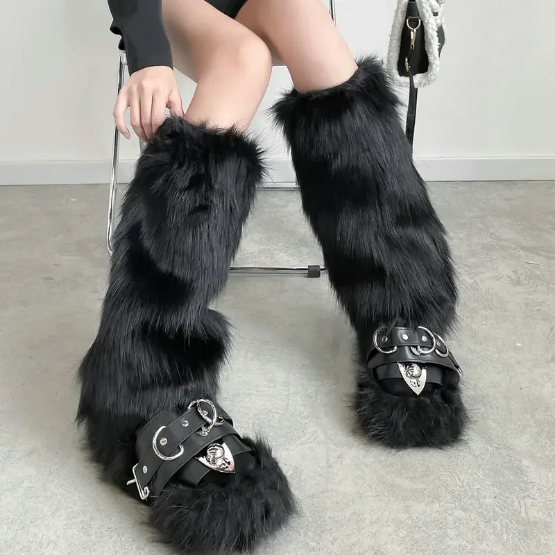 1/2pcs Y2K Spicy Girl Imitation Rabbit Fur Grass Leg Covers Plush Thickened Velvet Subcultural Tubing Stacked Furry Leg Warmers