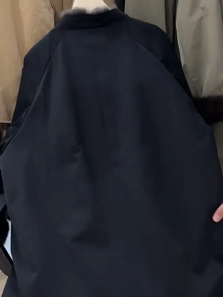 Abrigo largo de invierno para mujer, abrigo de piel de piel Bla por encima de la rodilla, abrigo de envío con forro de Fce y cuello levantado, prendas de vestir exteriores