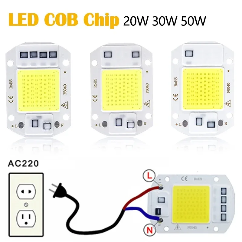 رقاقة ليد كوب 20 واط ، 30 واط ، 50 واط ، تيار متردد ، شو v ، ip65 ، ic ذكي ، لا حاجة إلى سائق ، diy ، ضوء غامر ، كشاف ضوئي ، حبة مصباح خارجي