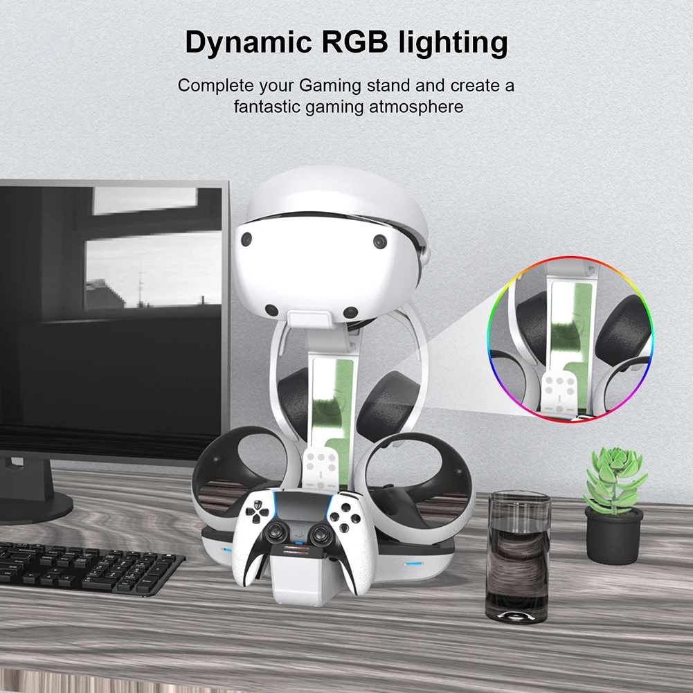 محطة شحن احترافية مع مؤشر LED لوحدات تحكم PS5 وPS VR2 وحل تخزين الملحقات
